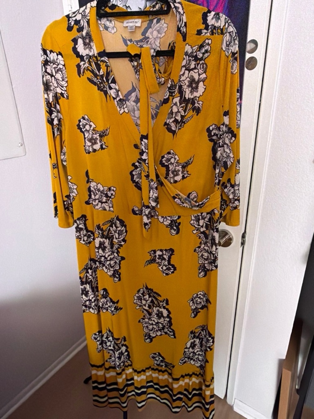 Avenue Mustard Floral Wrap-Style Maxi Dress